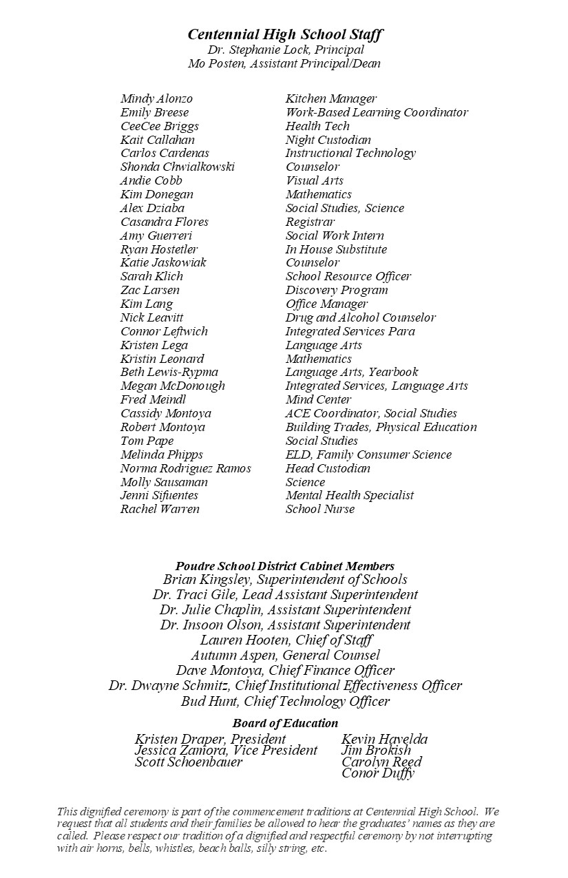 List of High School and District staff