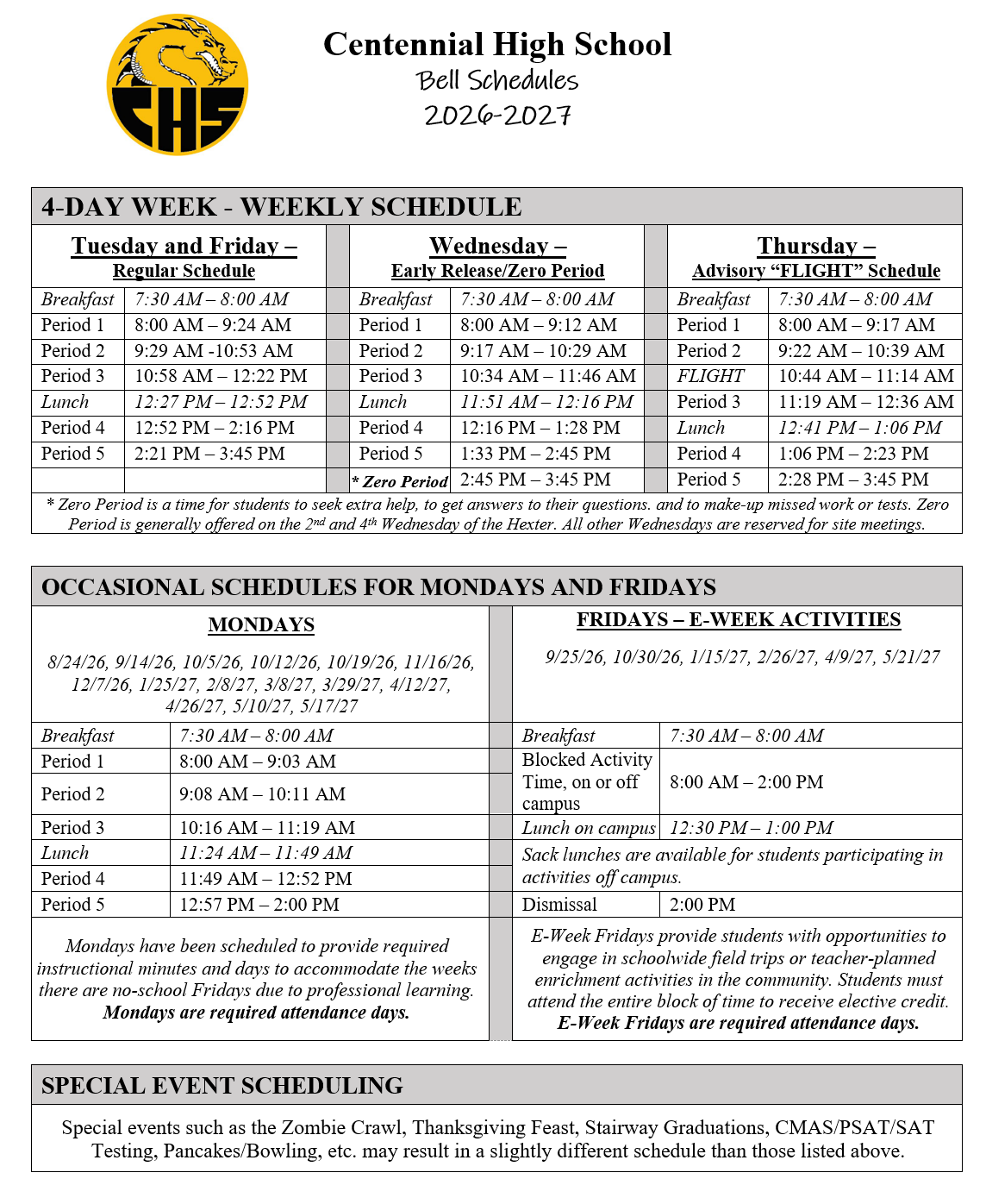 CHS Bell Schedule